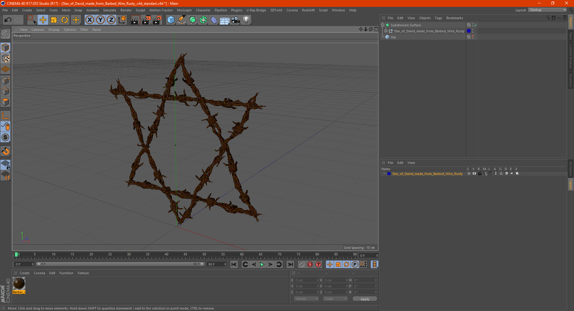 3D Star of David made from Barbed Wire Rusty