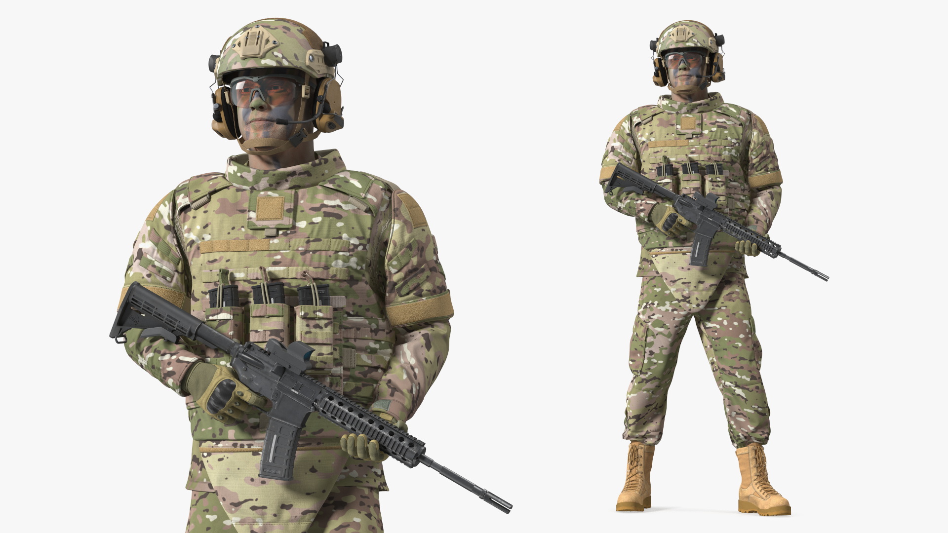 3D model Soldier in Green Gear and Assault Rifle Fur Rigged