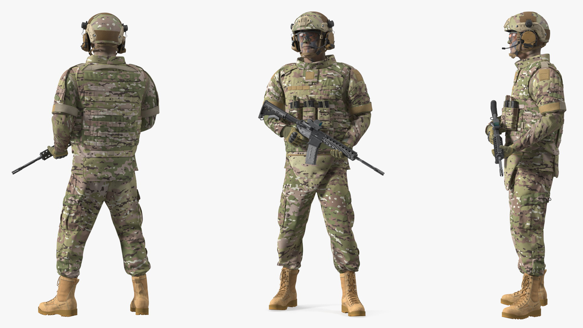 3D model Soldier in Green Gear and Assault Rifle Fur Rigged