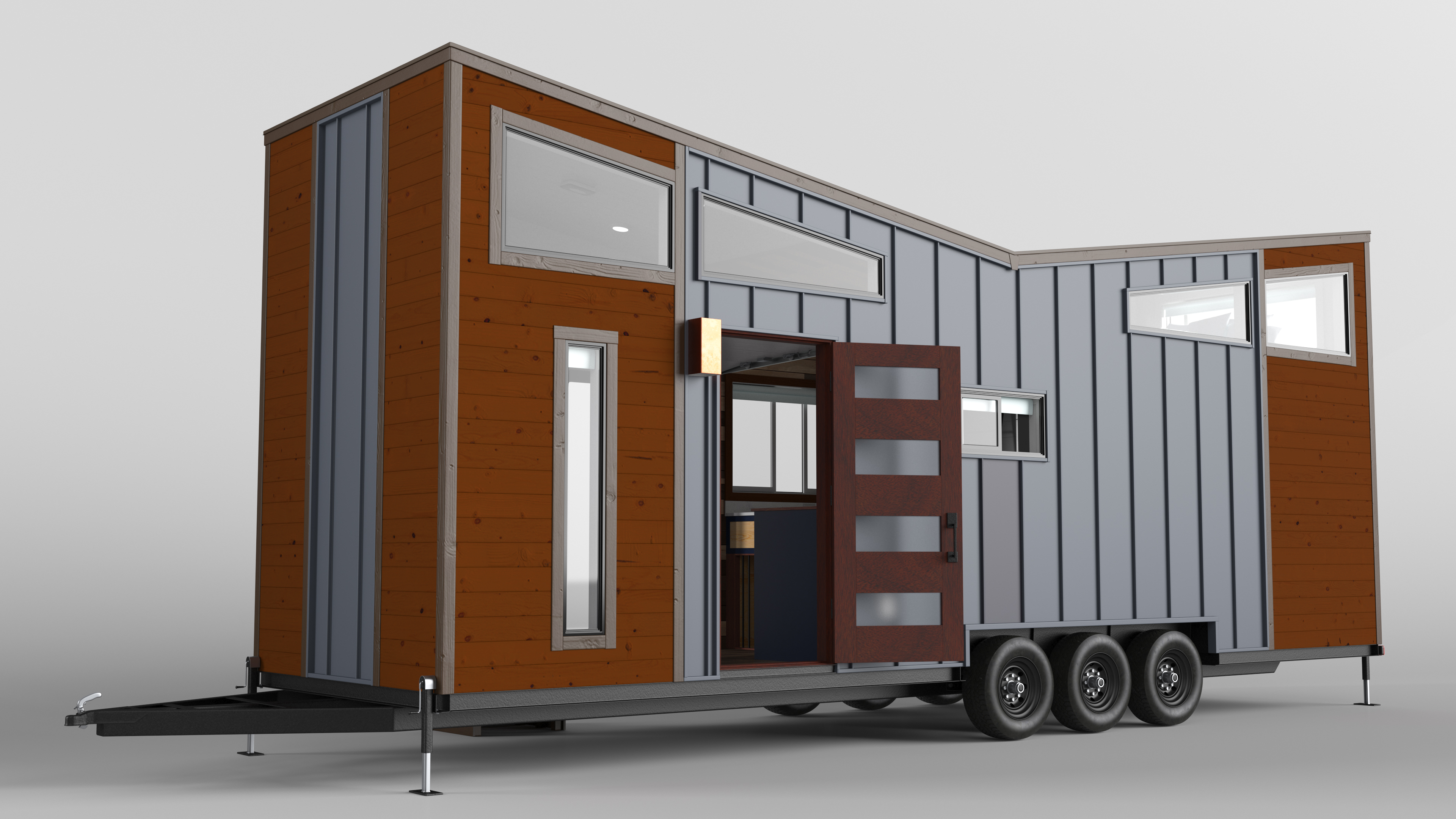 House on Wheels Dark Wood Rigged 3D