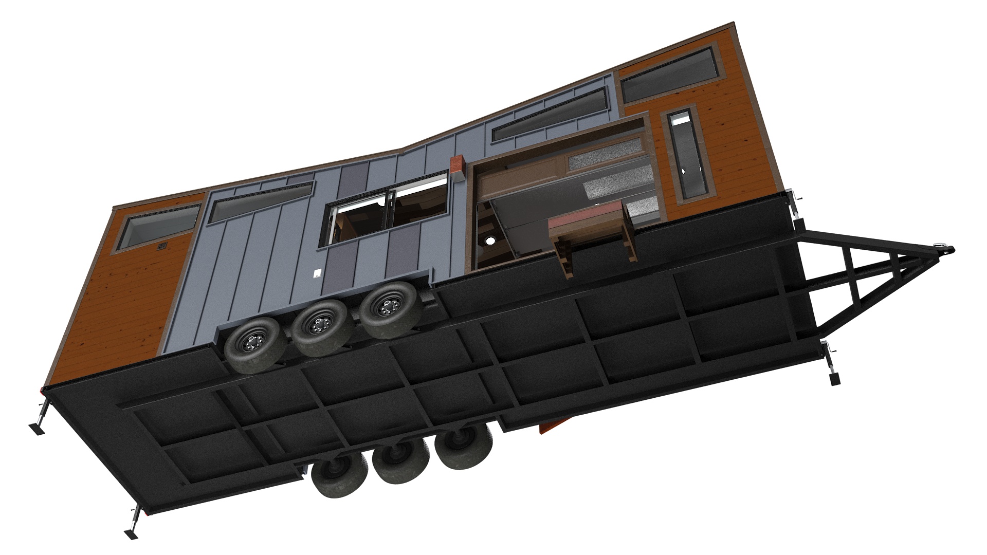 House on Wheels Dark Wood Rigged 3D