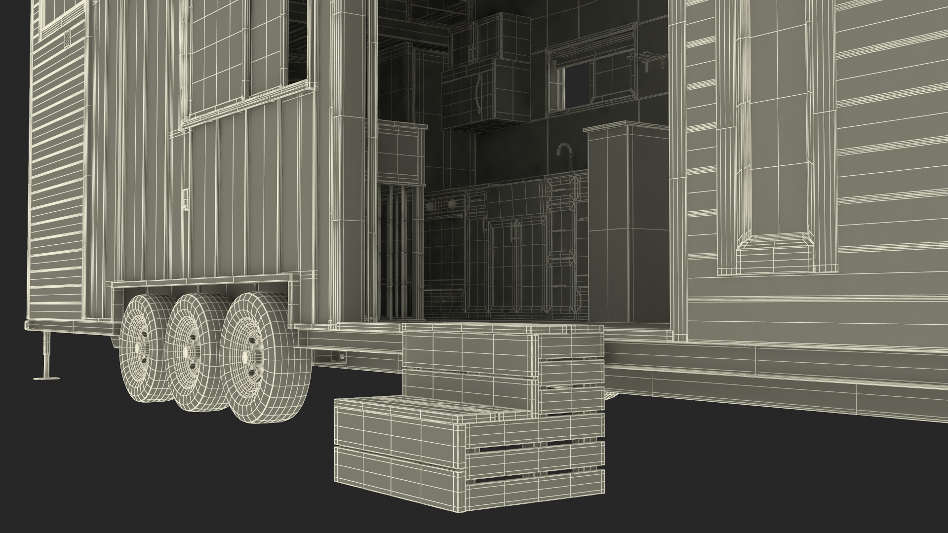 House on Wheels Dark Wood Rigged 3D