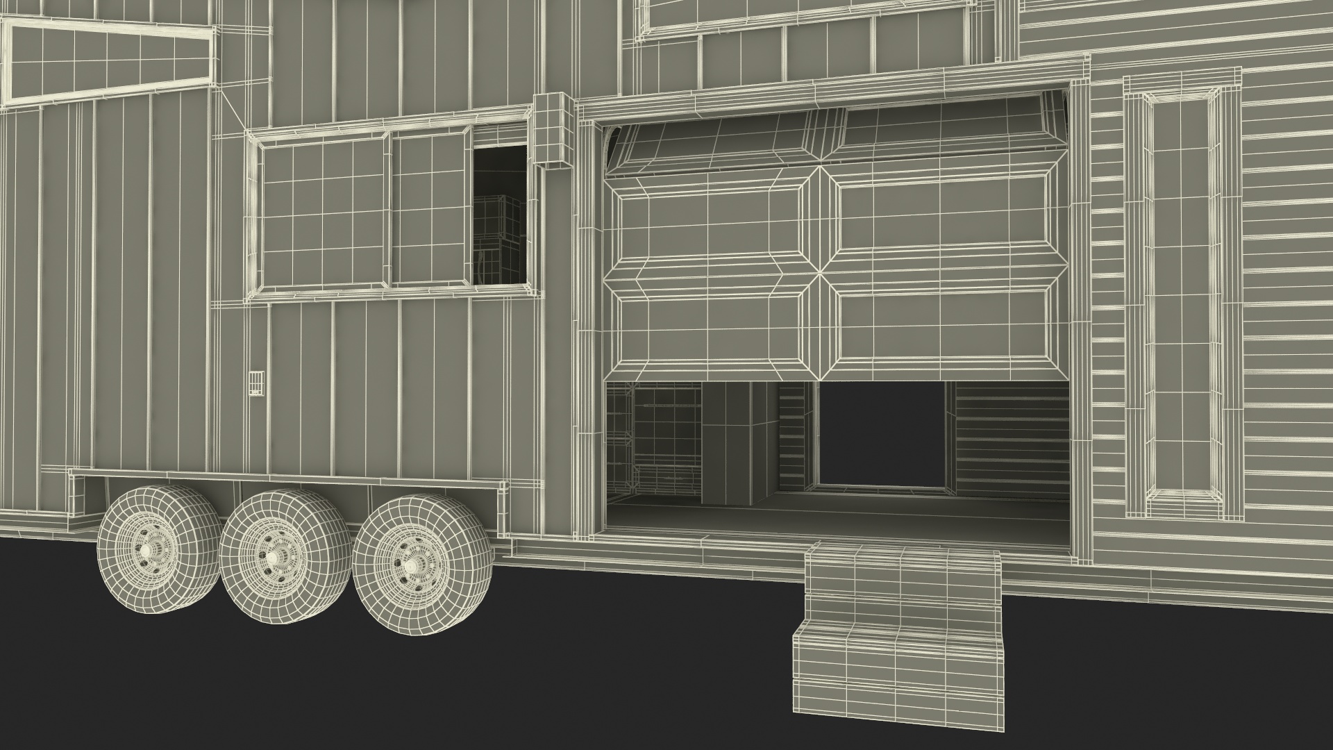 House on Wheels Dark Wood Rigged 3D