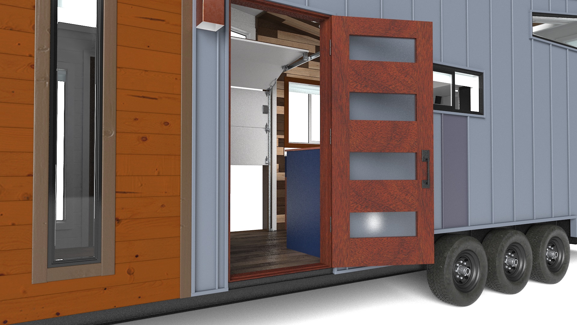 House on Wheels Dark Wood Rigged 3D
