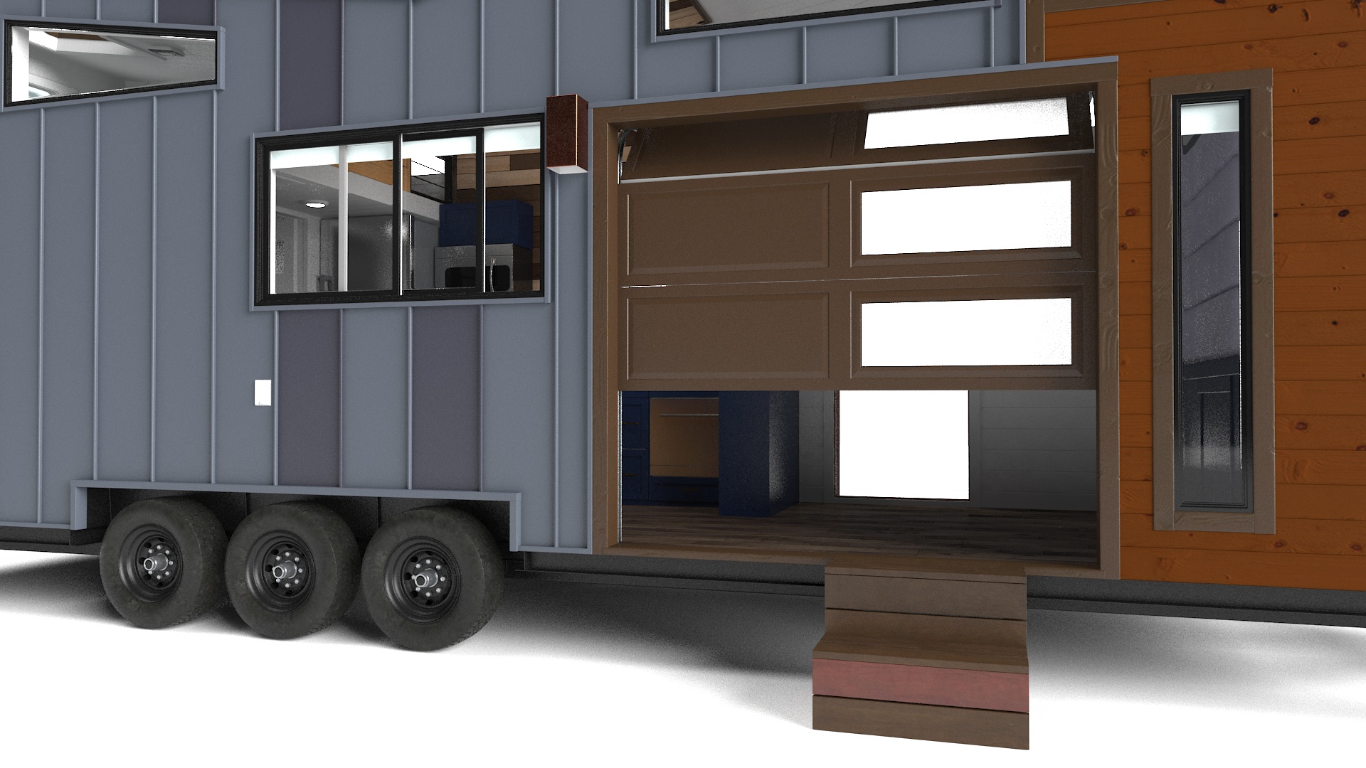 House on Wheels Dark Wood Rigged 3D