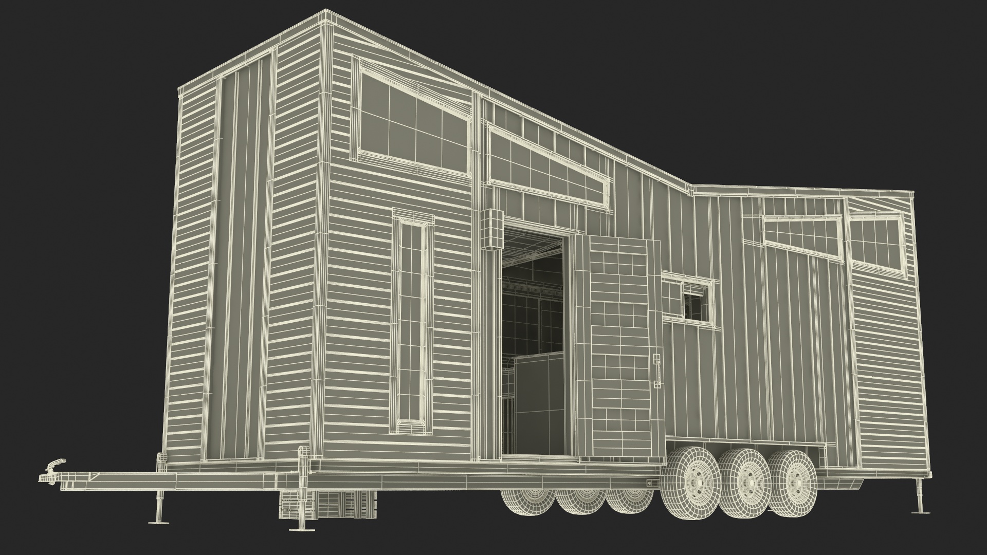 House on Wheels Dark Wood Rigged 3D