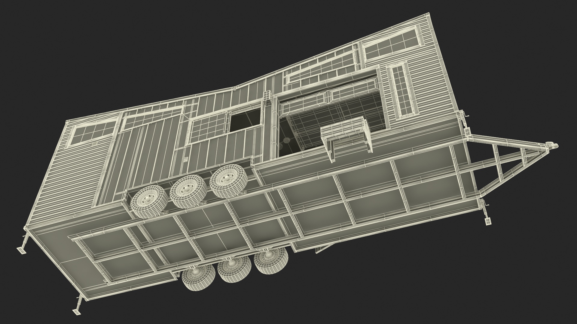House on Wheels Dark Wood Rigged 3D