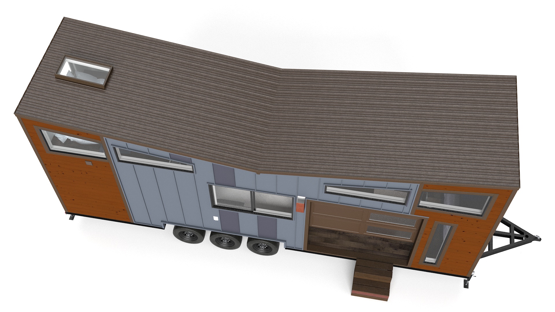 House on Wheels Dark Wood Rigged 3D