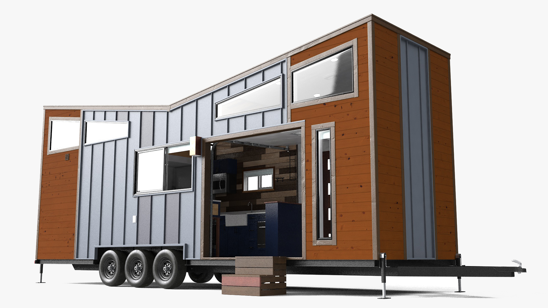 House on Wheels Dark Wood Rigged 3D