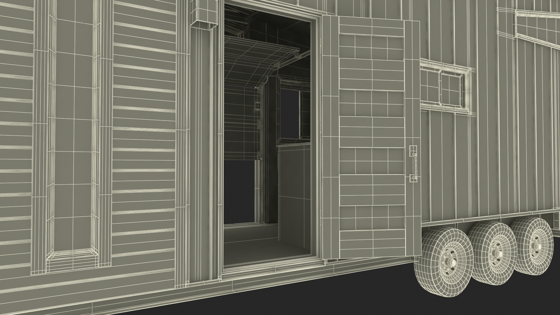 House on Wheels Dark Wood Rigged 3D