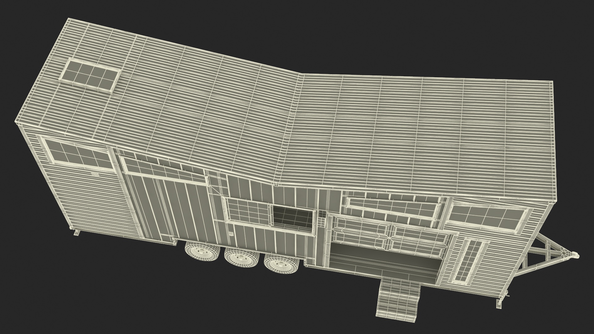 House on Wheels Dark Wood Rigged 3D