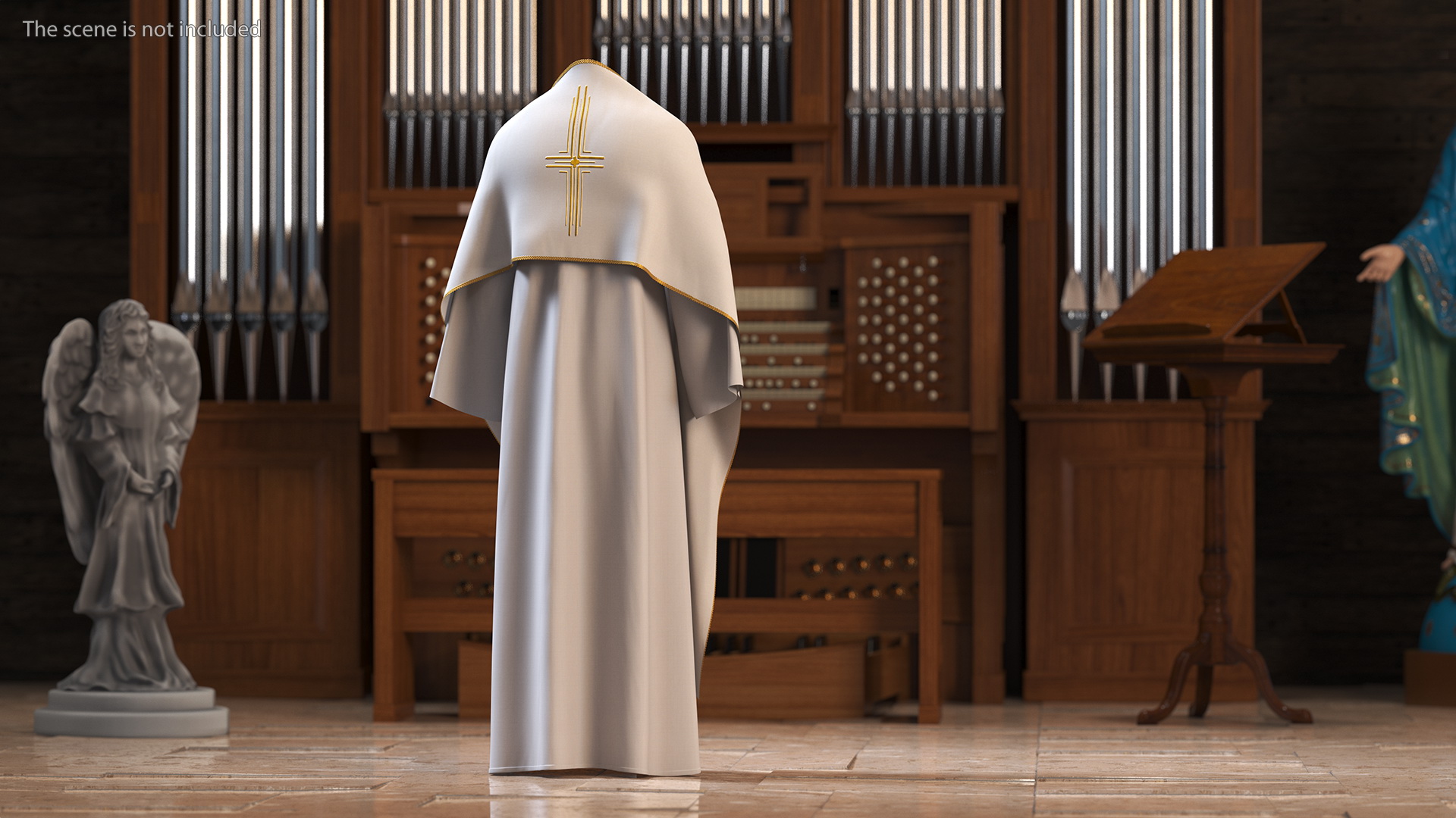 3D Humeral Veil Vestment with Gold Cross Embroidery model