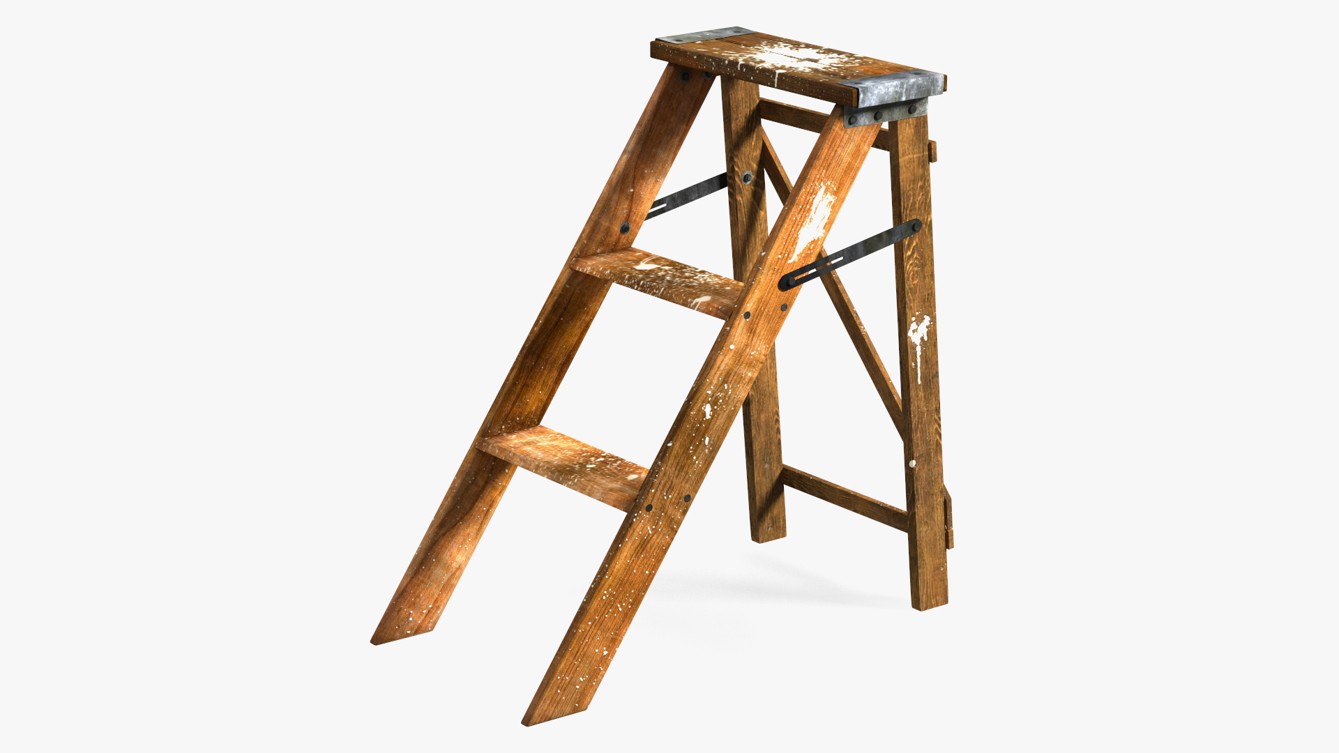 3D Old Wooden Stepladder