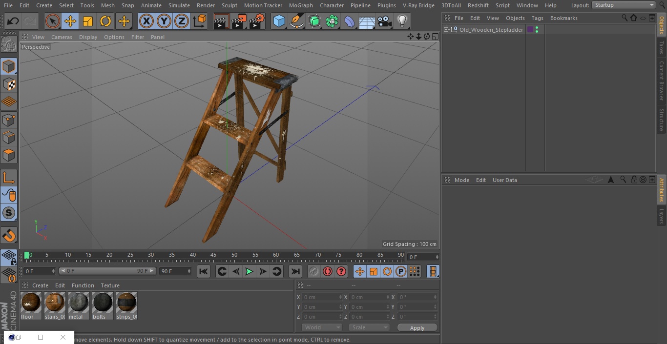 3D Old Wooden Stepladder