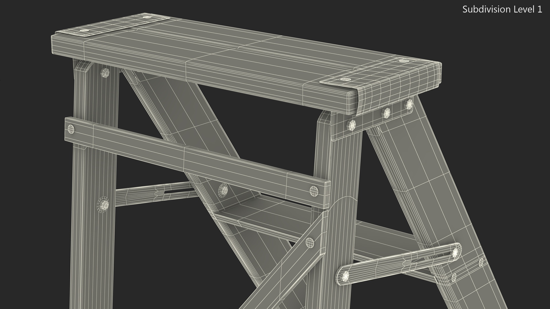 3D Old Wooden Stepladder
