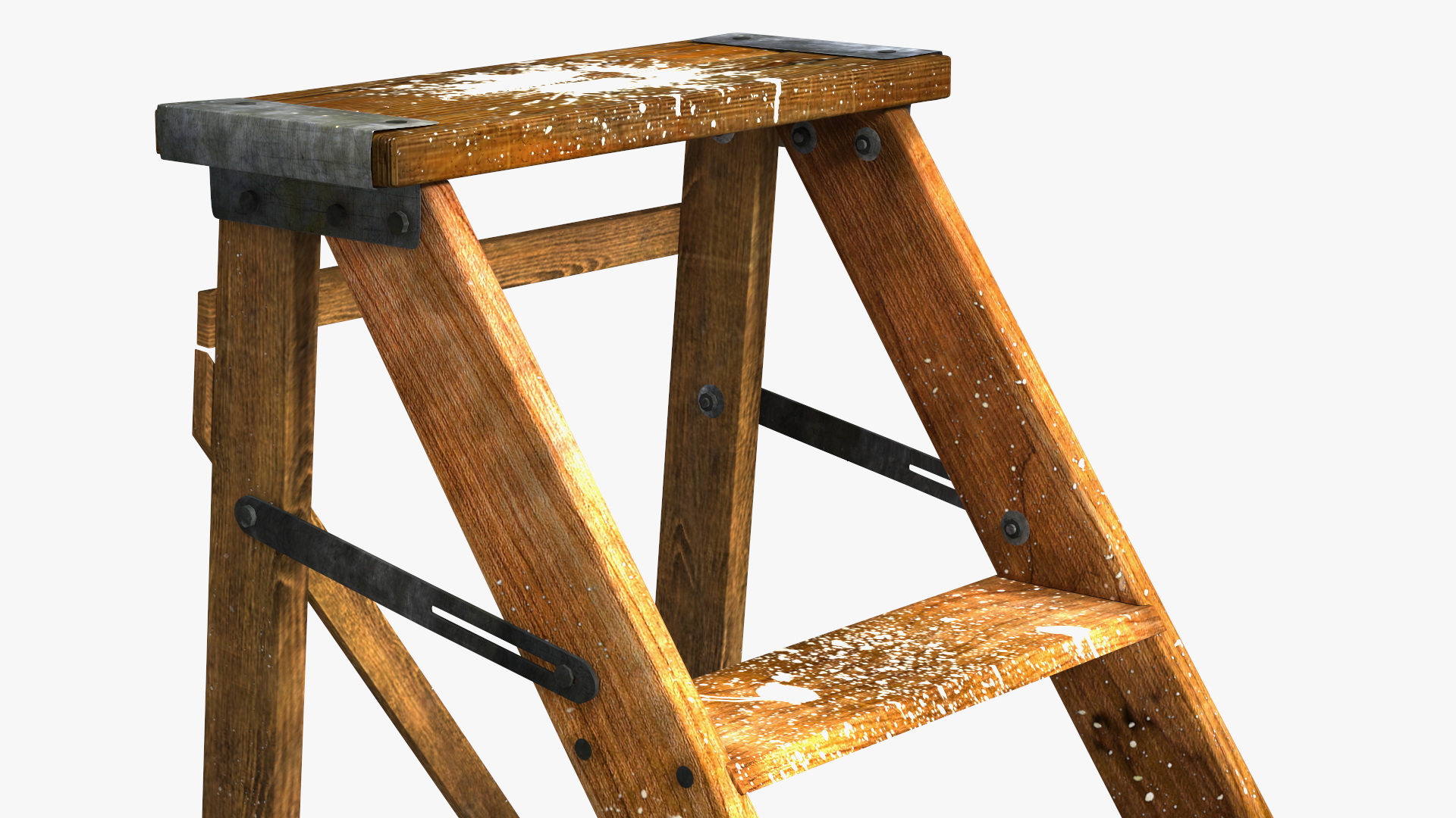 3D Old Wooden Stepladder