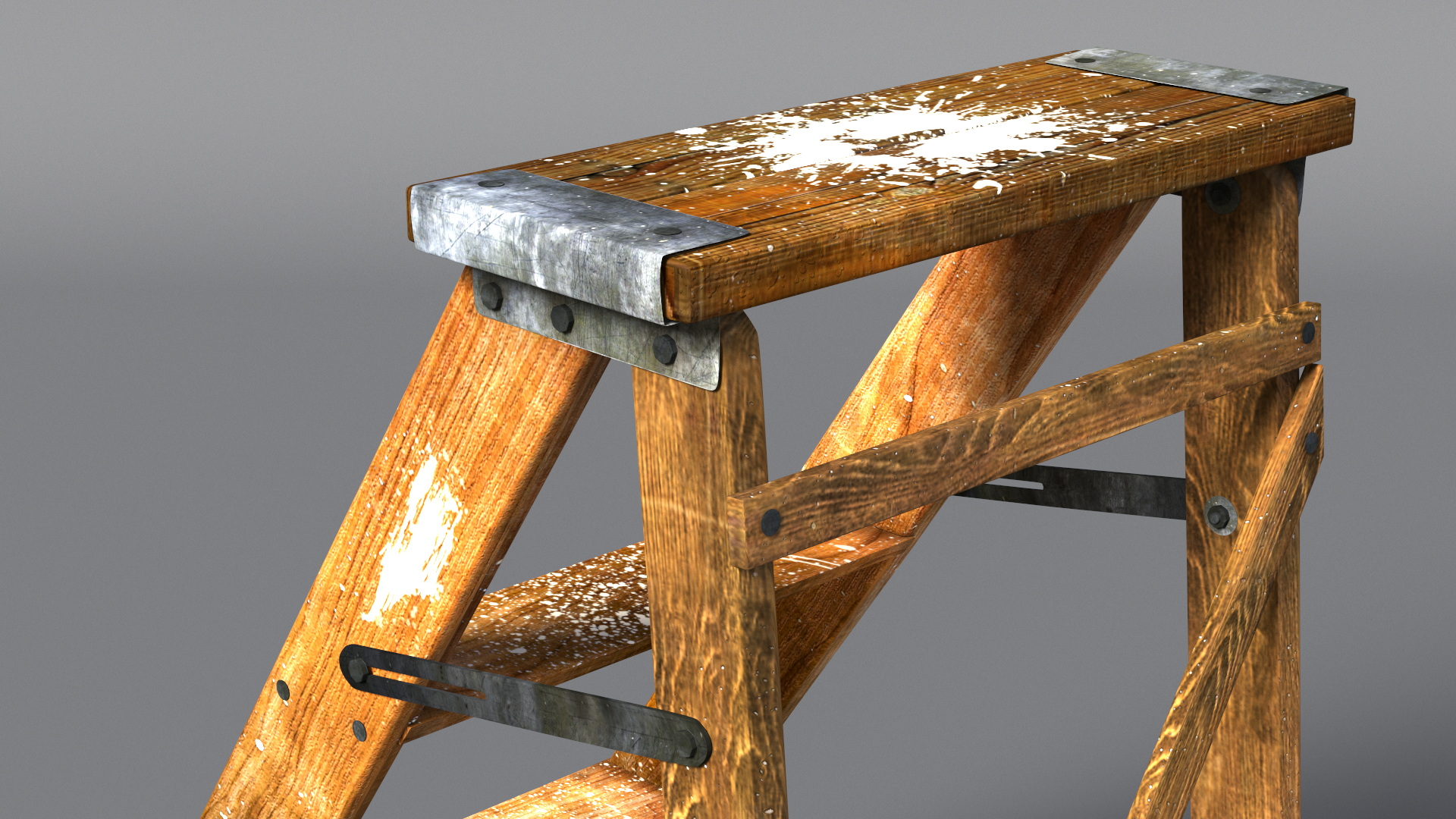 3D Old Wooden Stepladder