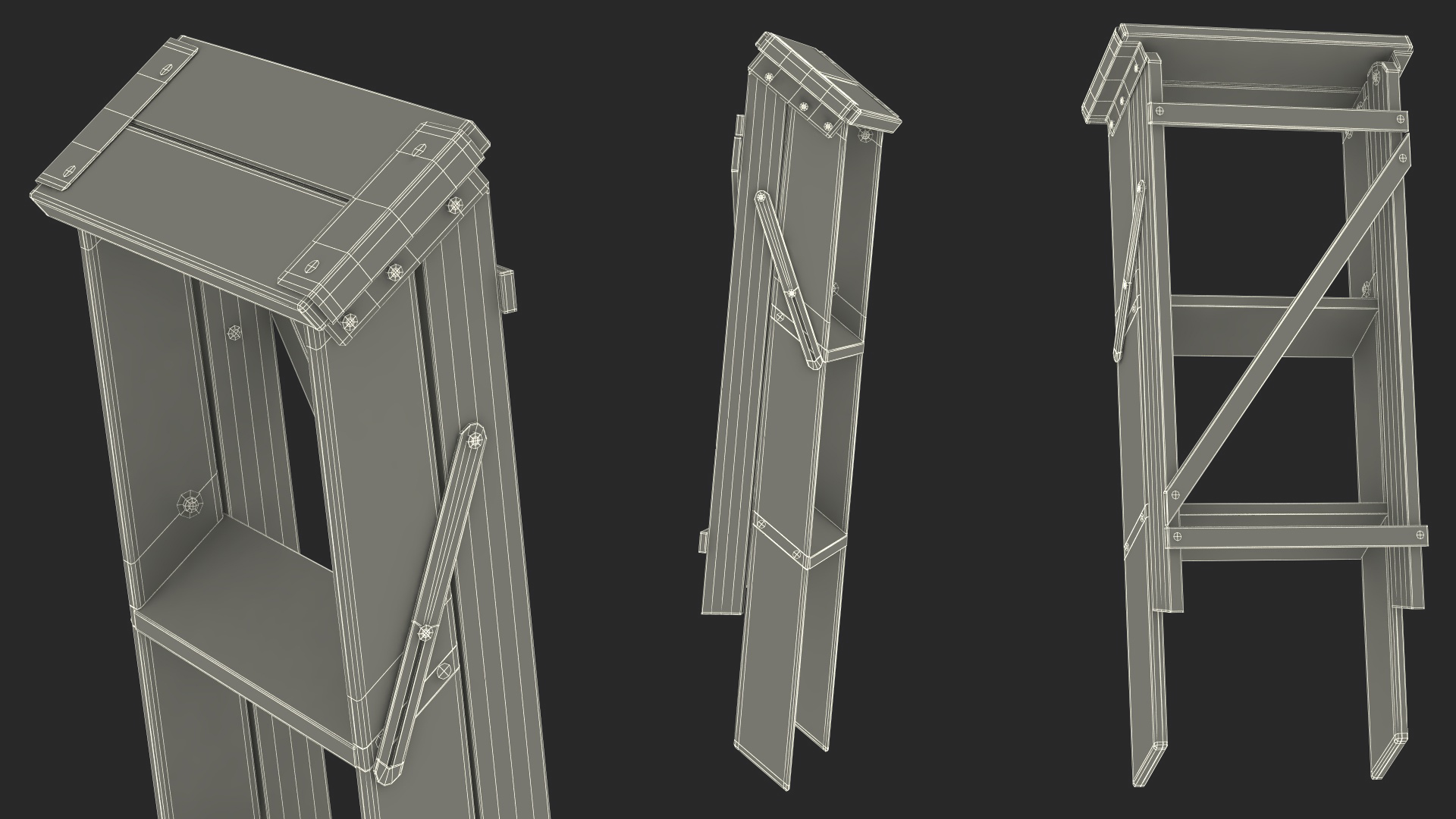 3D Old Wooden Stepladder