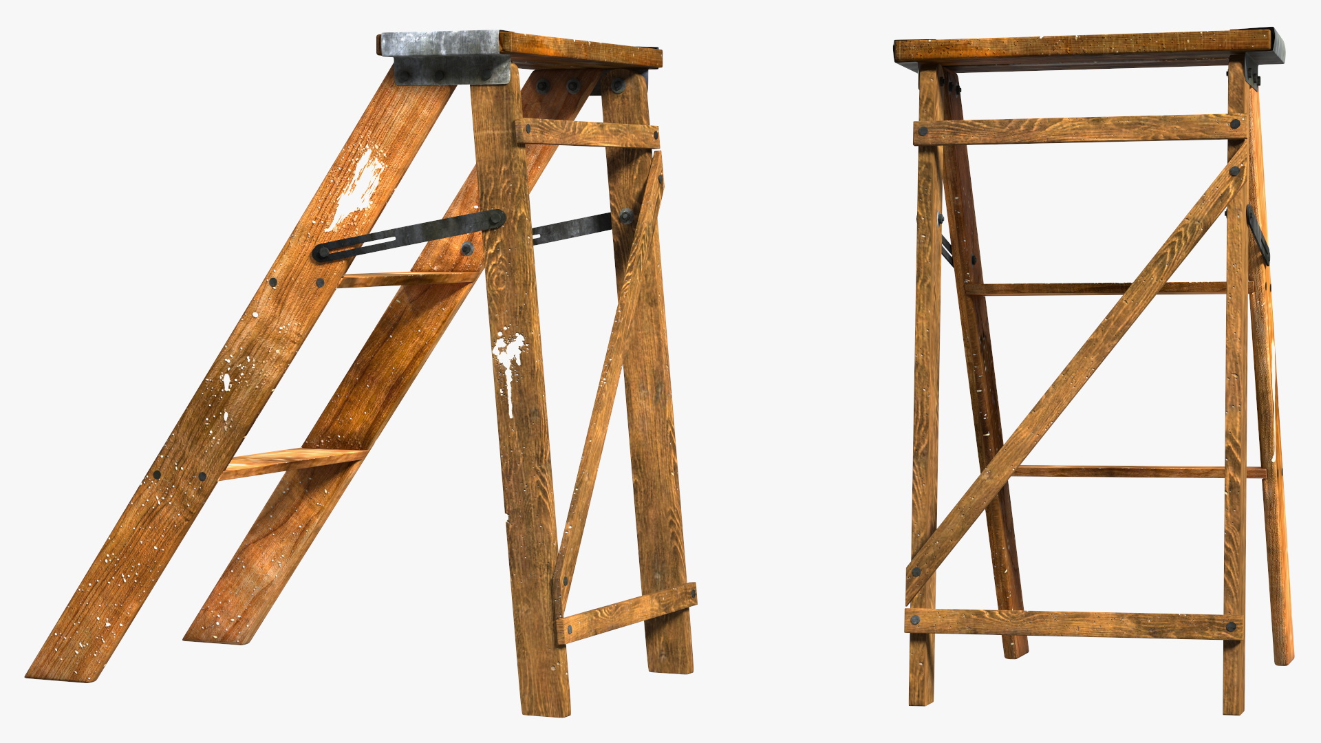 3D Old Wooden Stepladder