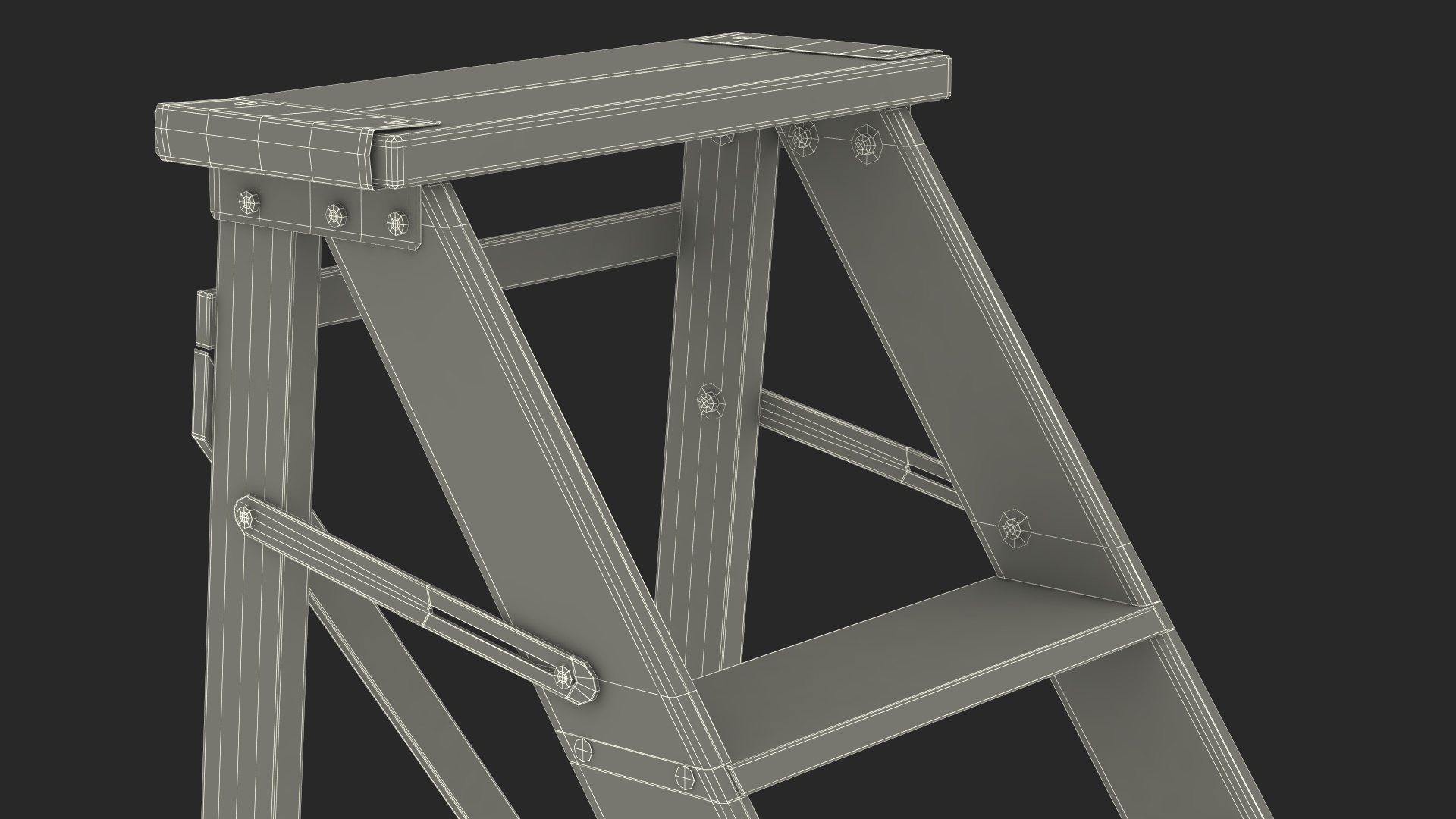3D Old Wooden Stepladder