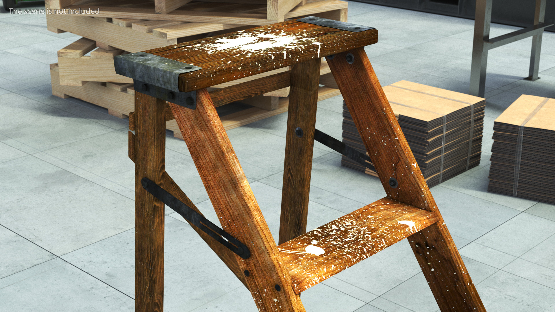 3D Old Wooden Stepladder