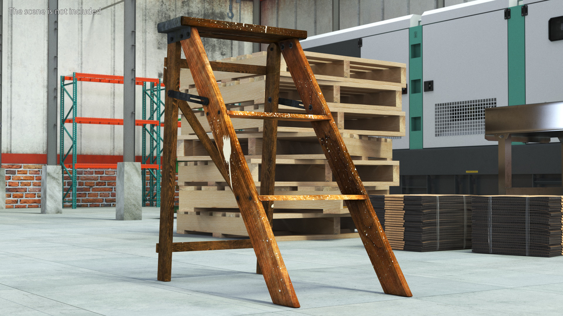 3D Old Wooden Stepladder
