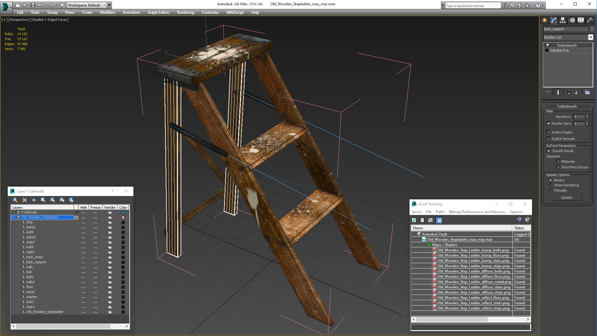 3D Old Wooden Stepladder