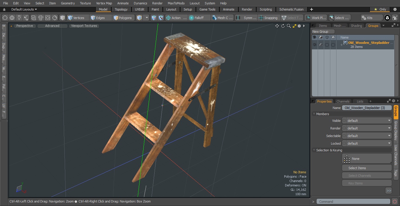 3D Old Wooden Stepladder