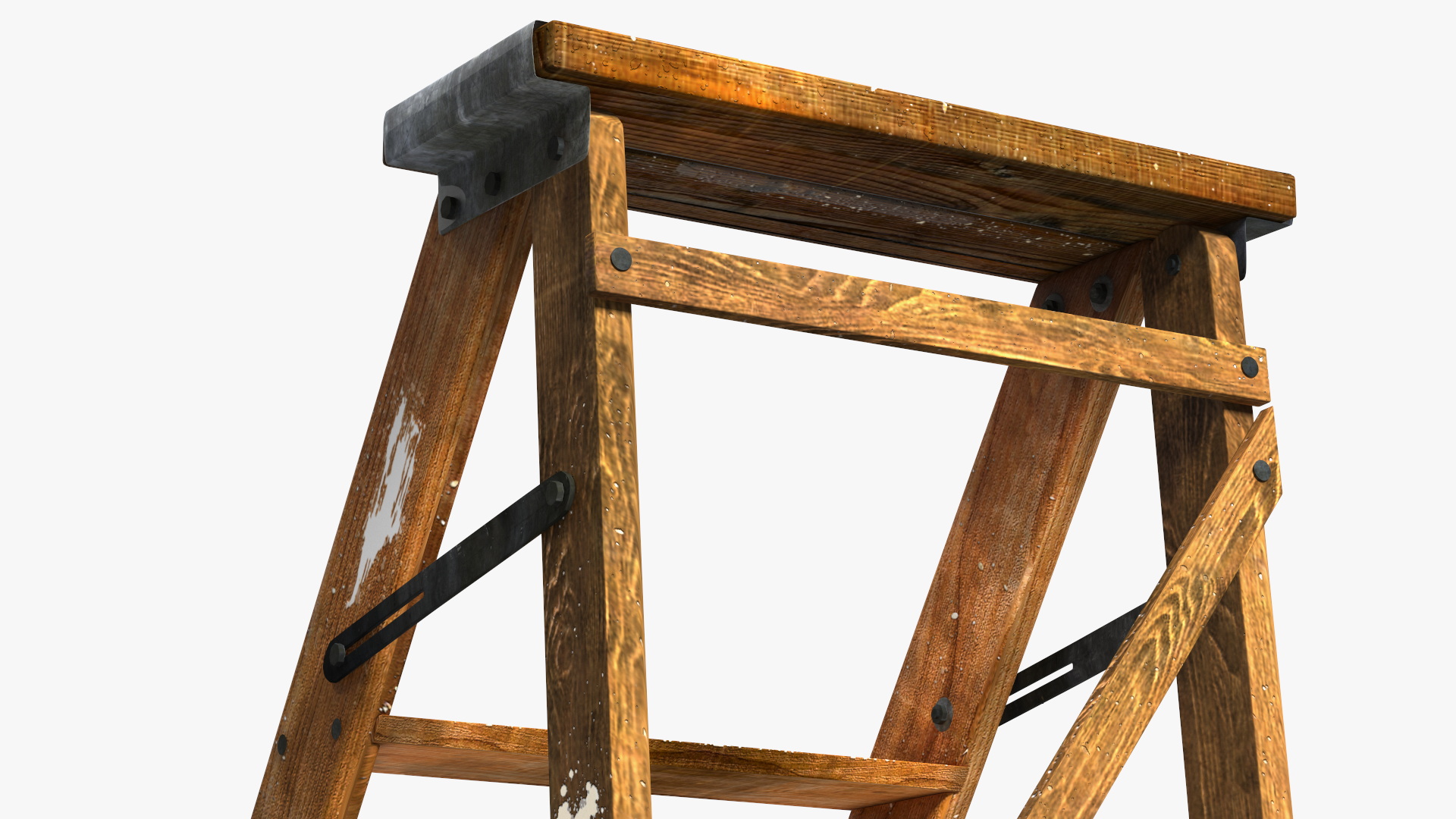 3D Old Wooden Stepladder