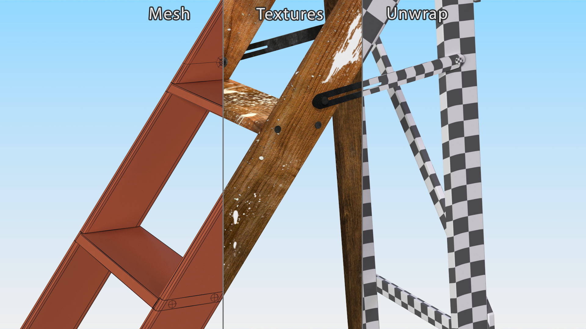 3D Old Wooden Stepladder