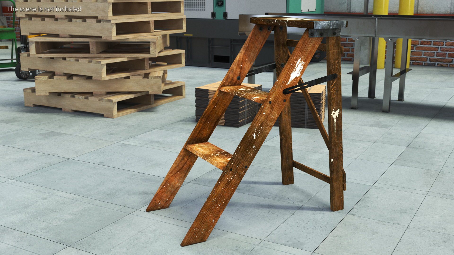 3D Old Wooden Stepladder