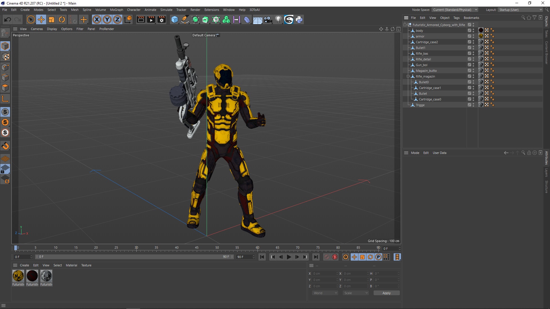 3D Futuristic Armored Cyborg with Rifle