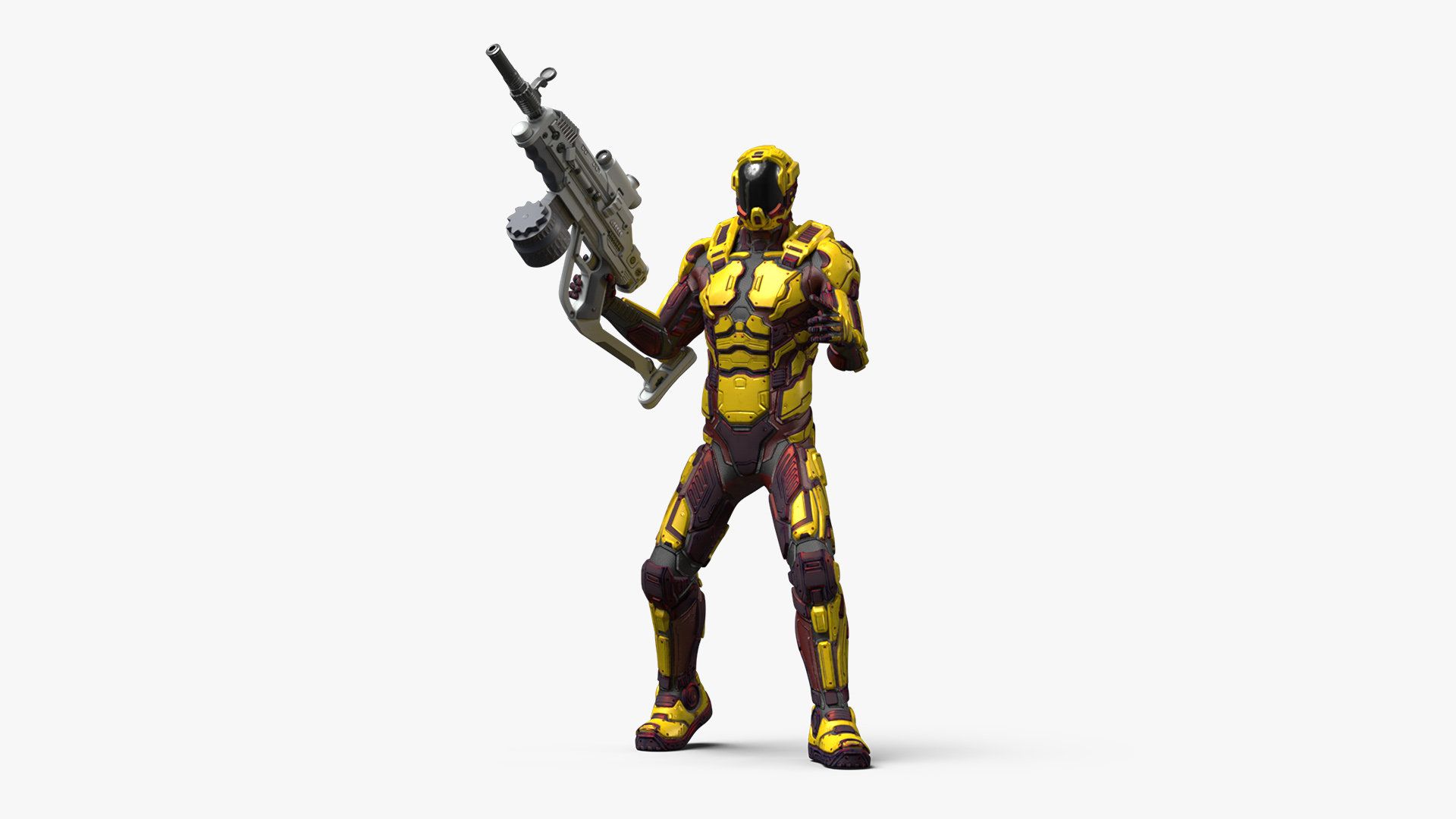 3D Futuristic Armored Cyborg with Rifle