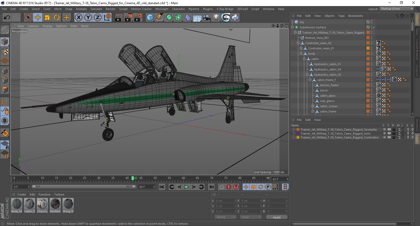 Two-seat Supersonic Jet Trainer Grey Rigged for Cinema 4D 3D