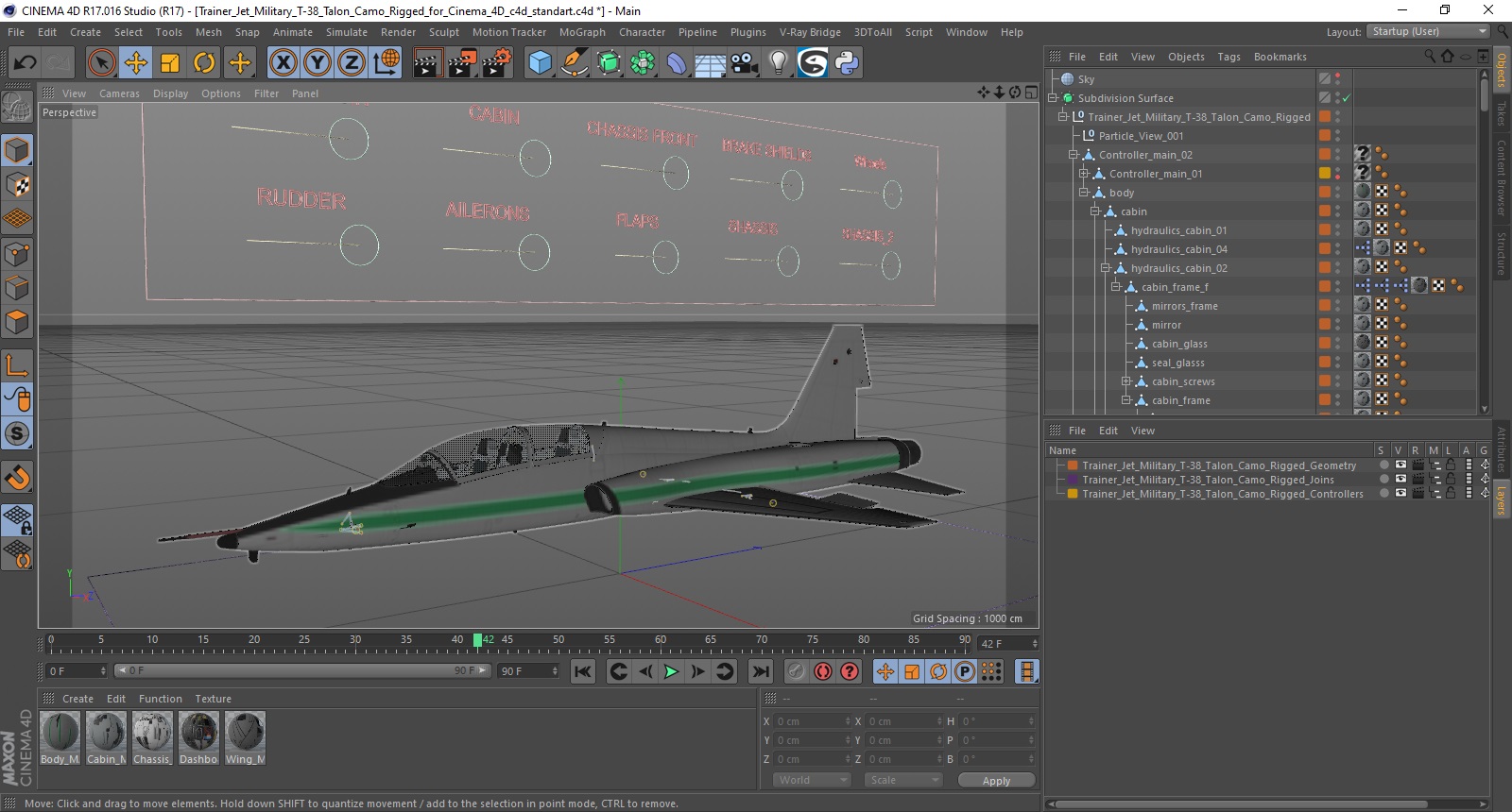 Two-seat Supersonic Jet Trainer Grey Rigged for Cinema 4D 3D