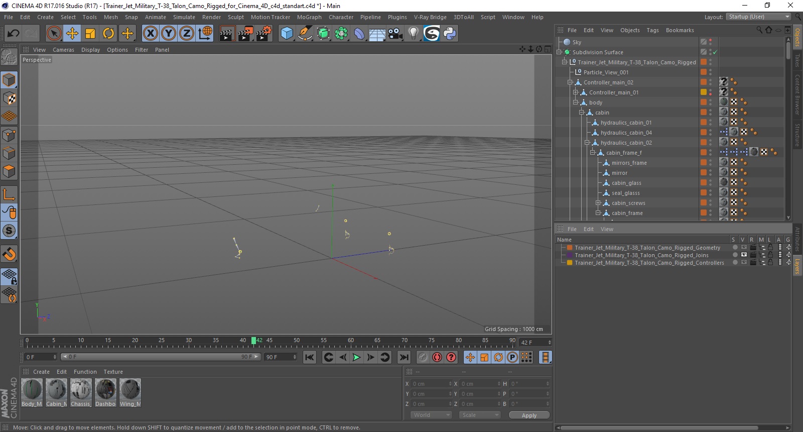 Two-seat Supersonic Jet Trainer Grey Rigged for Cinema 4D 3D