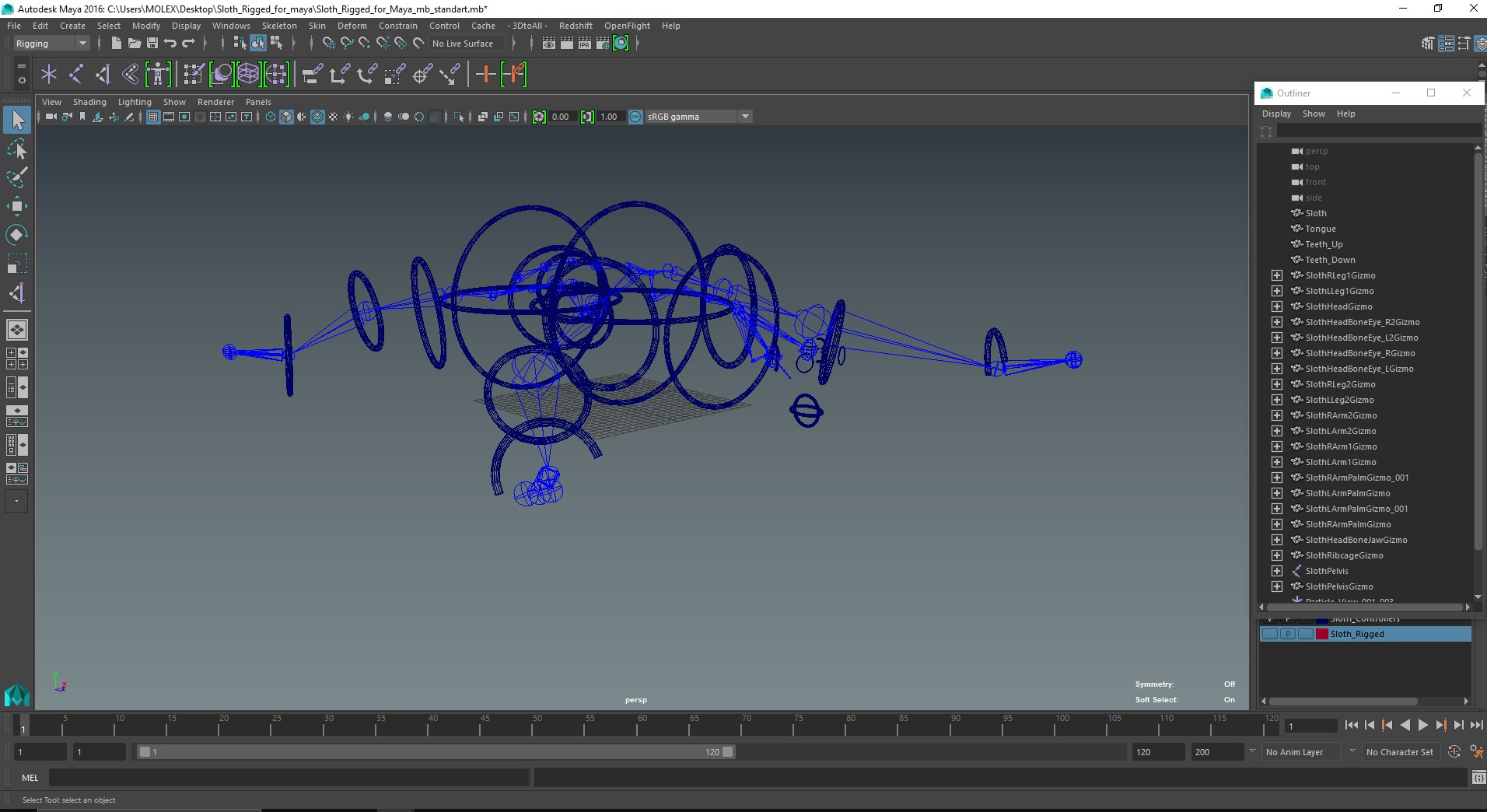 3D Sloth Rigged for Maya