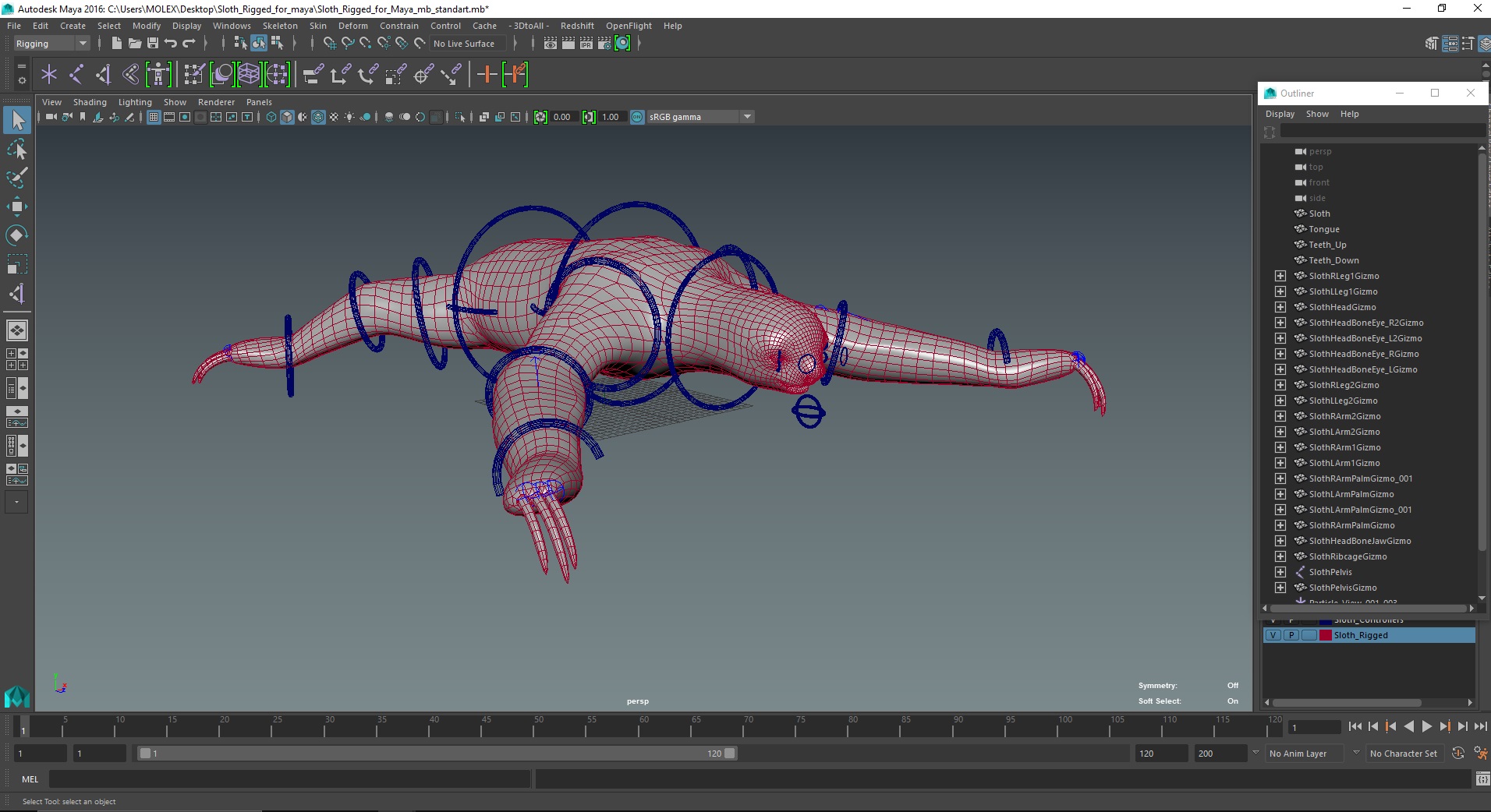 3D Sloth Rigged for Maya