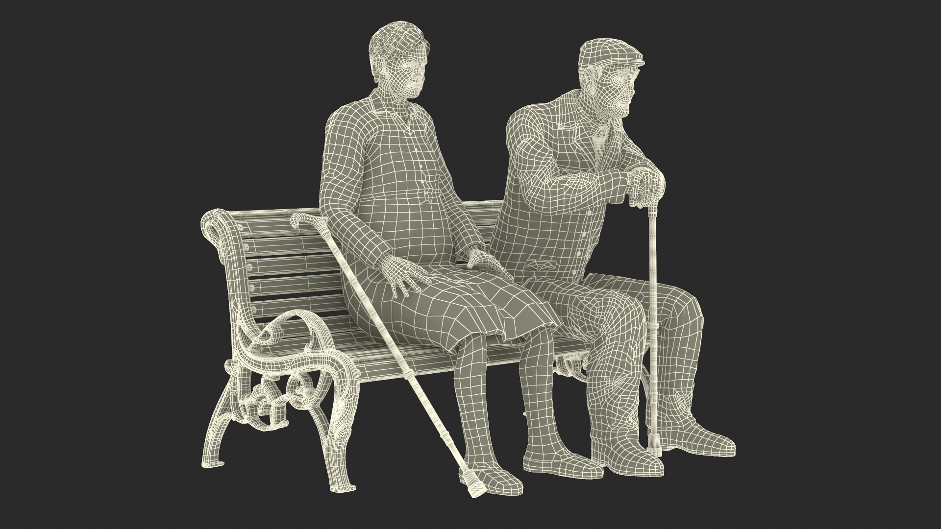 3D Elderly People Sitting on a Bench model