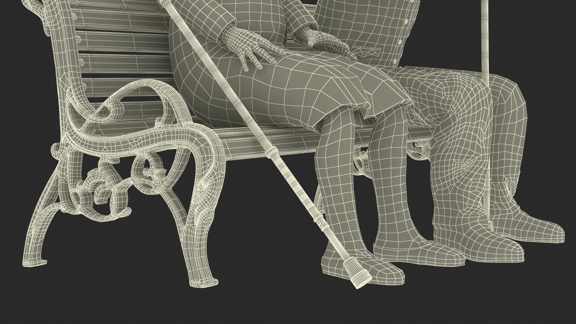 3D Elderly People Sitting on a Bench model