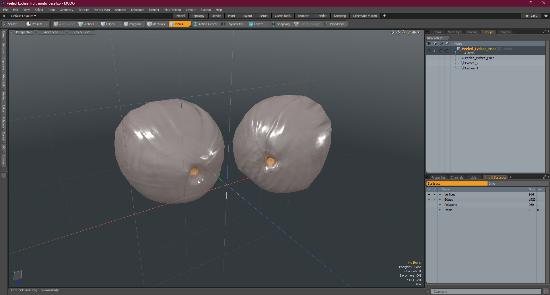 Peeled Lychee Fruit 3D model