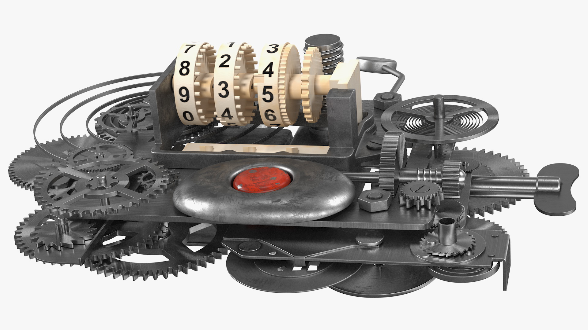 Clockwork Gear with Counter Mechanism Silver 3D model