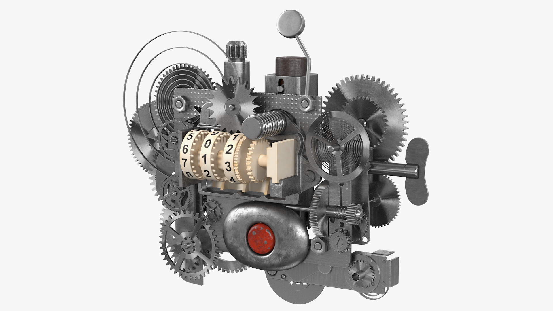 Clockwork Gear with Counter Mechanism Silver 3D model