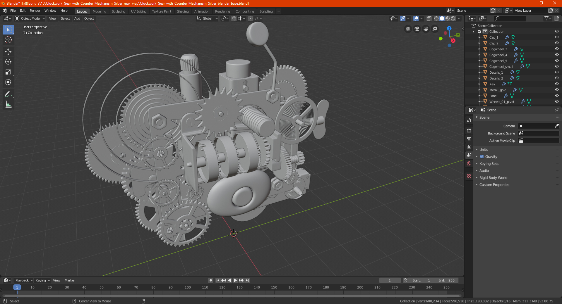 Clockwork Gear with Counter Mechanism Silver 3D model