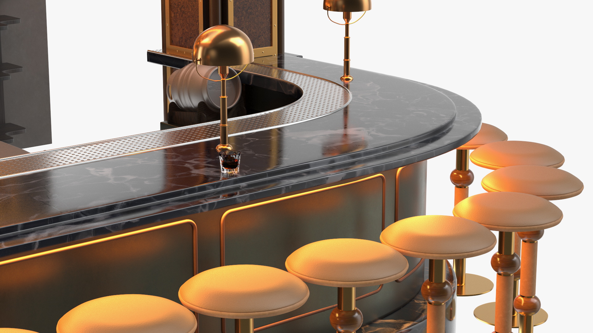 Circular Bar Counter with Stools and Shelves 3D model