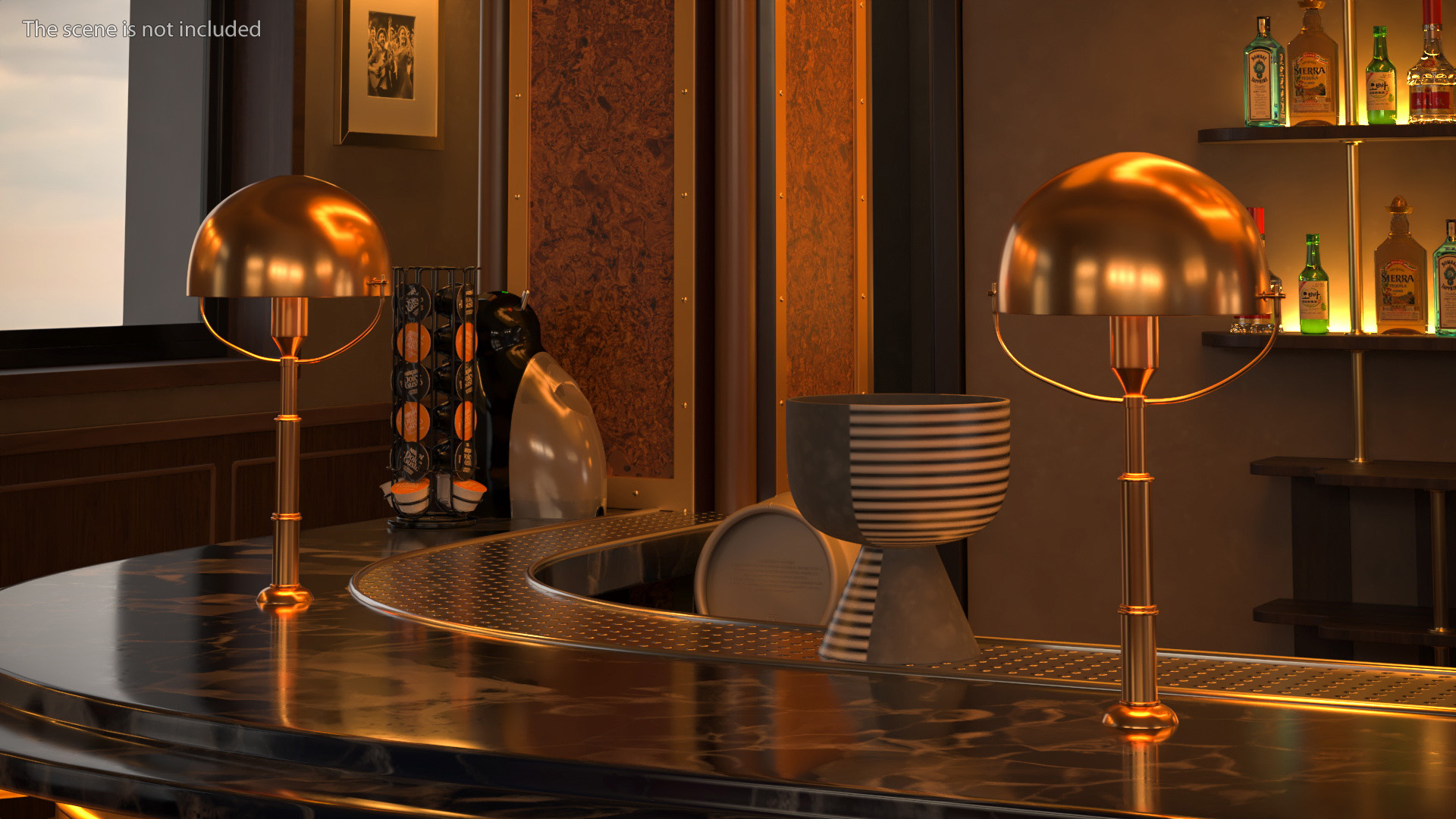 Circular Bar Counter with Stools and Shelves 3D model