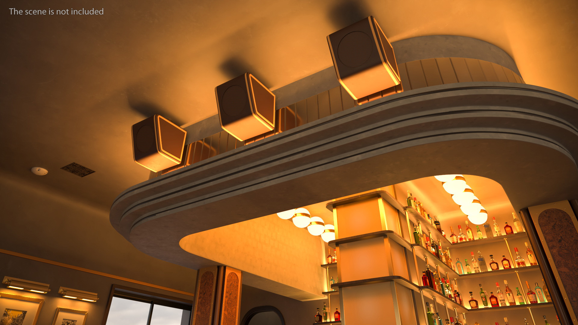Circular Bar Counter with Stools and Shelves 3D model