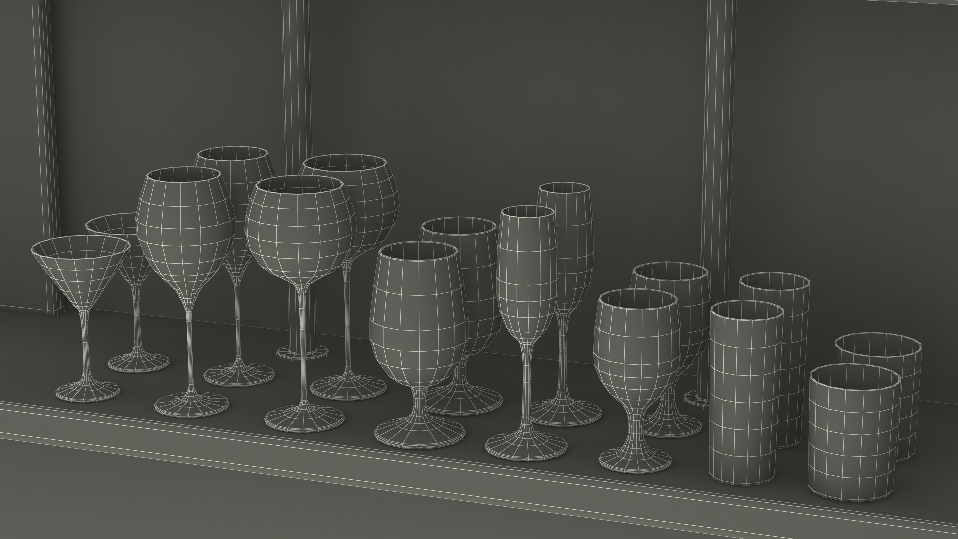 Circular Bar Counter with Stools and Shelves 3D model