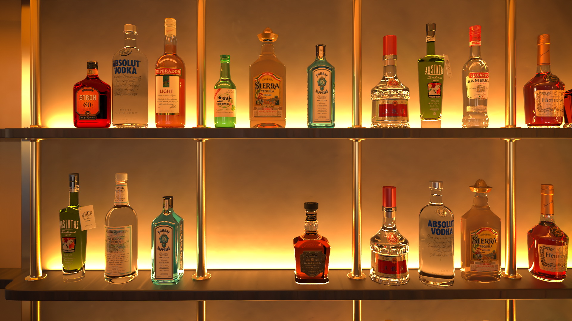 Circular Bar Counter with Stools and Shelves 3D model