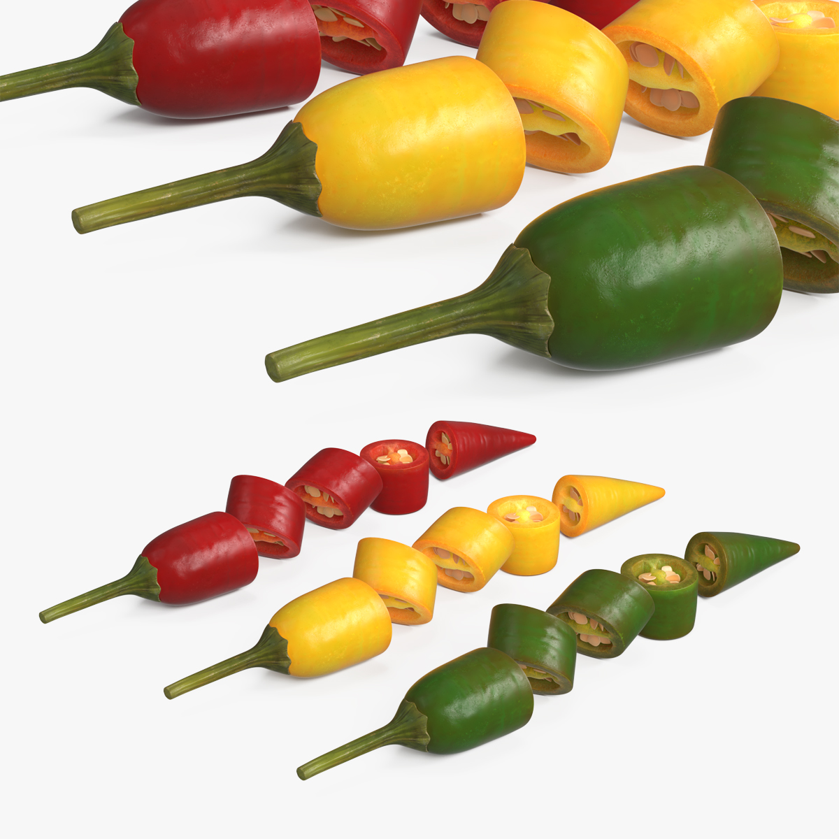 Chopped Chili Peppers with Seeds Set Mixed 3D model collection preview